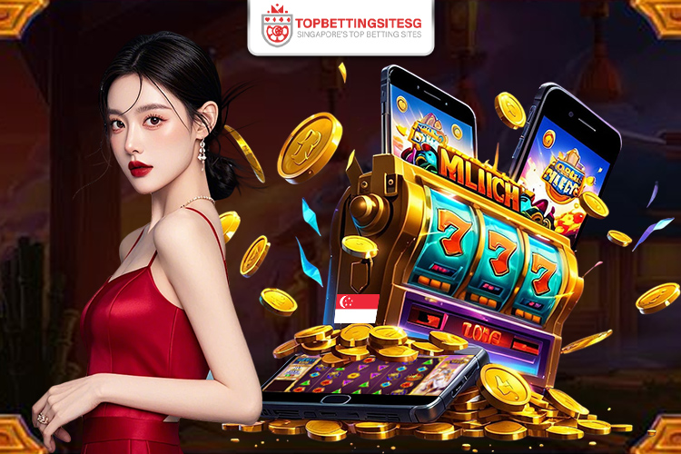 An image promoting "SINGAPORE'S TOP BETTING SITES" featuring a woman in a red dress