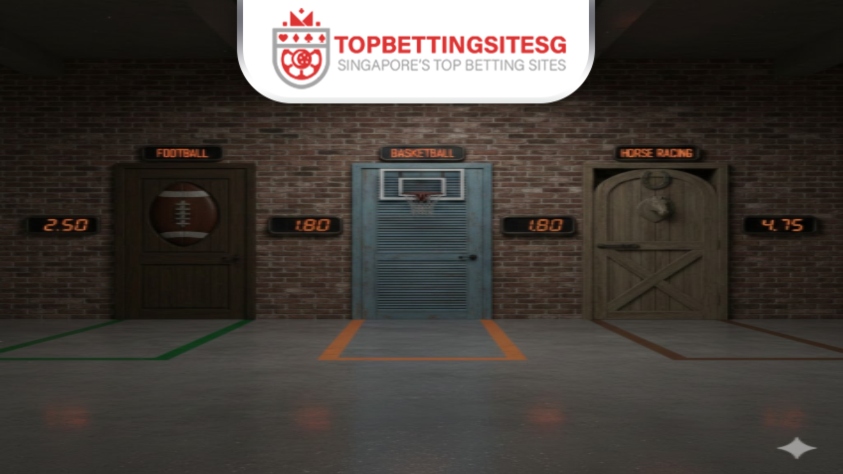 three different doors presenting by different sports with topbettingsitesg logo on top