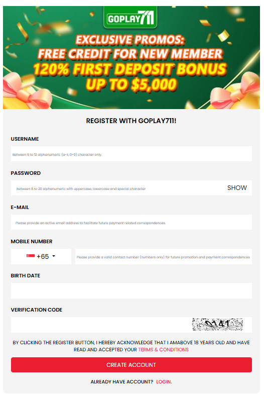 Goplay711 Registration